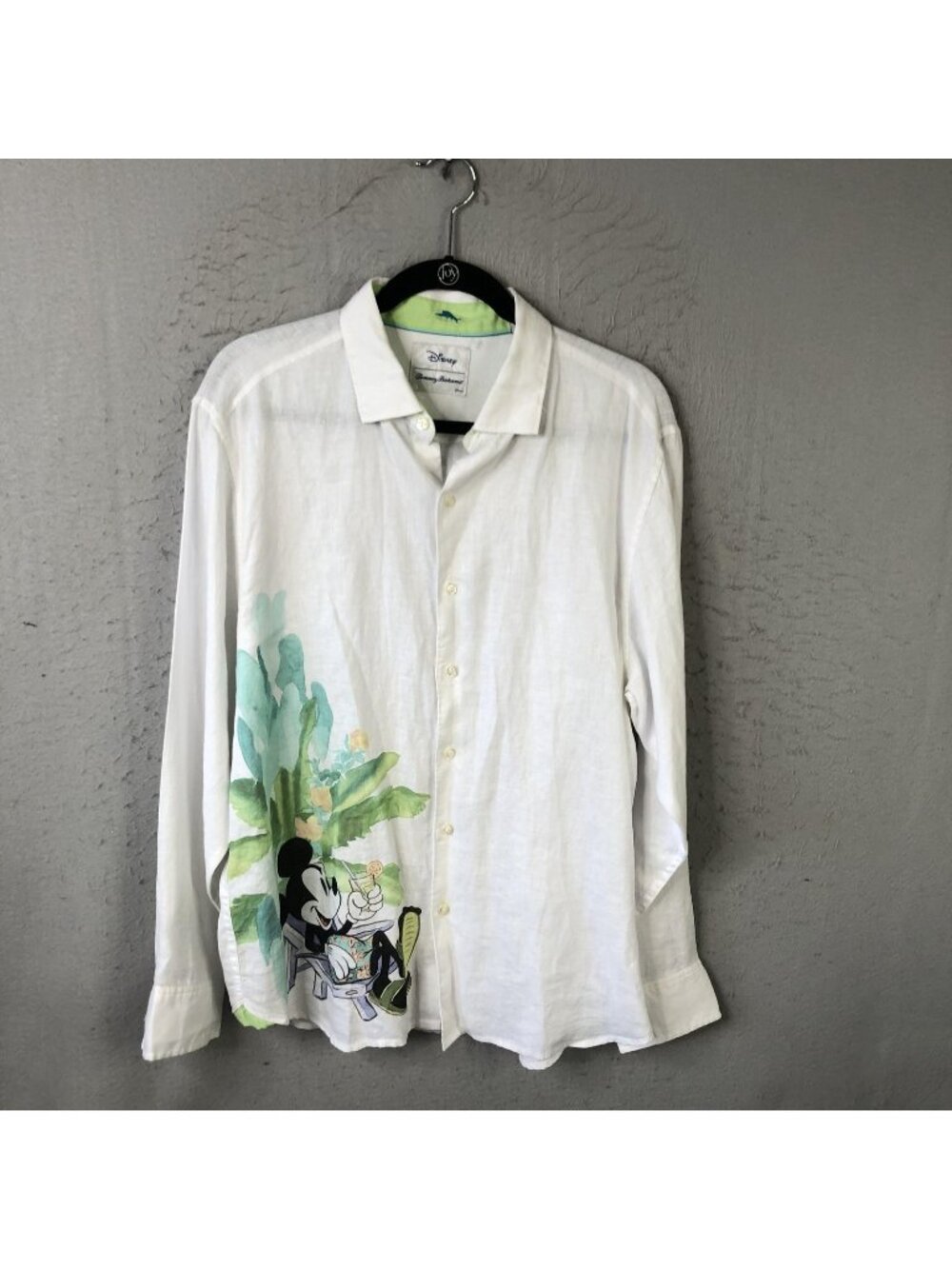 Tommy Bahama Shirt Mens Medium White Linen Disney Mickey Hawaiian Aloha Tropical